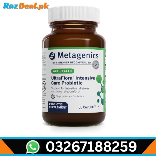 metagenics-ultraflora-intensive-care-probiotic A healthy digestive system is essential for overall wellness, energy levels, and immunity. Stress, antibiotics, poor diet, and illness can disrupt the balance of beneficial bacteria in the gut, leading to digestive discomfort and weakened immunity. Metagenics UltraFlora Intensive Care Probiotic is specially formulated to help restore gut balance and support optimal digestive and immune health. This professional-grade probiotic is trusted by healthcare practitioners worldwide. You can now buy Metagenics UltraFlora Intensive Care Probiotic in Pakistan from Buyorder.pk, a reliable source for authentic health supplements. About This Item Metagenics UltraFlora Intensive Care Probiotic delivers a concentrated dose of beneficial probiotic strains designed for intensive gut support. It helps repopulate healthy bacteria in the digestive tract, especially during times of increased need such as after antibiotic use or digestive stress. The advanced formula supports intestinal integrity, promotes healthy digestion, and enhances immune response. Unlike regular probiotics, this intensive care formula is designed for targeted and effective results, making it suitable for individuals with sensitive or compromised digestive systems. Key Benefits (Short Points) Supports healthy gut microbiome balance Helps restore beneficial bacteria after antibiotics Promotes digestive comfort and regularity Strengthens immune system function Supports intestinal lining health High-potency, professional-grade probiotic Suitable for short-term intensive use or as directed Specifications Product Name: Metagenics UltraFlora Intensive Care Probiotic Supplement Type: Probiotic / Digestive support Form: Capsules or sachets (variant dependent) Key Purpose: Gut and immune health Probiotic Strains: Clinically researched strains Potency: High-strength formulation Usage: As directed by healthcare professional Brand: Metagenics Country of Origin: USA How to Use Take 1 capsule or sachet daily, or as directed by a healthcare professional. Consume with or without food, preferably at the same time each day. For antibiotic use, take probiotics at least 2 hours apart from antibiotics. Store as directed on packaging to maintain potency. Note: Consult your healthcare provider before use if pregnant, nursing, or managing a medical condition. Why Buy from Buyorder.pk When it comes to probiotics and health supplements, quality and authenticity are essential. Buyorder.pk offers 100% original Metagenics products with reliable delivery and customer support across Pakistan. Shopping from Buyorder.pk ensures you receive genuine supplements with proper storage and handling. For more digestive health and wellness products, you can also explore trusted options available on Razdeal.pk, a popular online shopping platform offering a wide range of health and lifestyle essentials. Internal Link: Buy Metagenics UltraFlora Intensive Care Probiotic from Buyorder.pk Outbound Link: Explore more probiotics and supplements on Razdeal.pk Final Short Description Metagenics UltraFlora Intensive Care Probiotic is a high-potency probiotic designed to restore gut balance, improve digestion, and support immune health during times of increased need.